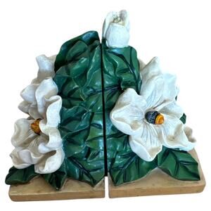 Vintage Retro Magnolia Flower Resin Book Ends Set of 2